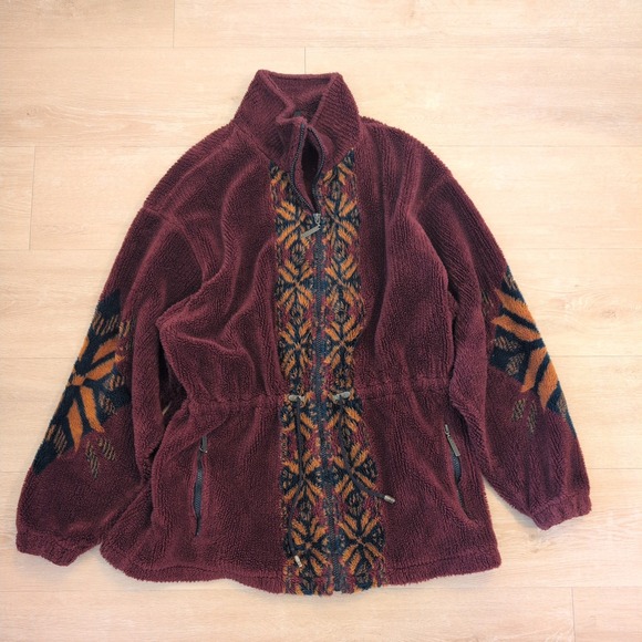 Duffel Outdoor Jackets & Blazers - VTG Duffel Outdoor Fleece Women Jacket Southwestern Aztec Pattern Full Zip